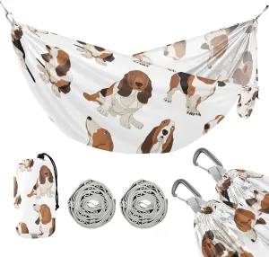 susiyo Portable Camping Hammock Basset Hound Dogs Printed Lightweight Hammock Comfortable Travel Swing with Tree Straps for Camping Hiking Backpacking Travel or Beach - Up to 330lbs