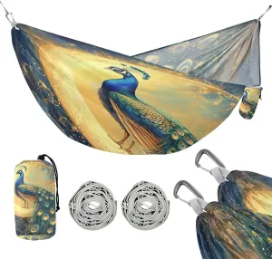 susiyo Portable Camping Hammock Beautiful Peacock Printed Lightweight Hammock Comfortable Travel Swing with Tree Straps for Camping Hiking Backpacking Travel or Beach - Up to 330lbs