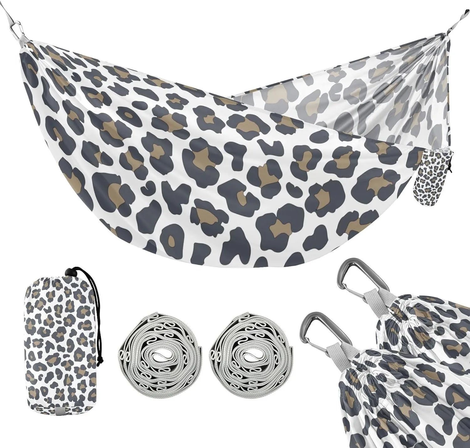 susiyo Portable Camping Hammock Brown Leopard Printed Lightweight Hammock Comfortable Travel Swing with Tree Straps for Camping Hiking Backpacking Travel or Beach - Up to 330lbs