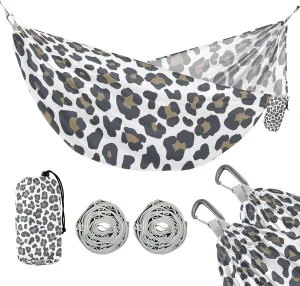 susiyo Portable Camping Hammock Brown Leopard Printed Lightweight Hammock Comfortable Travel Swing with Tree Straps for Camping Hiking Backpacking Travel or Beach - Up to 330lbs