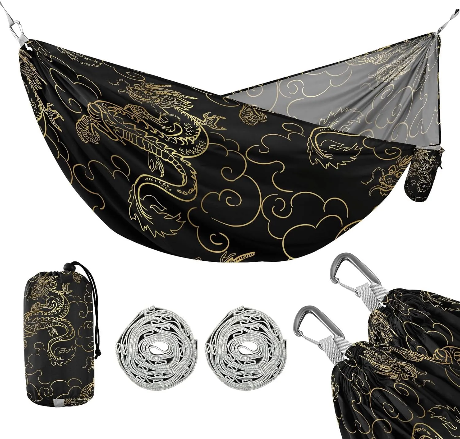 susiyo Portable Camping Hammock Dragon Chinese Printed Lightweight Hammock Comfortable Travel Swing with Tree Straps for Camping Hiking Backpacking Travel or Beach - Up to 330lbs