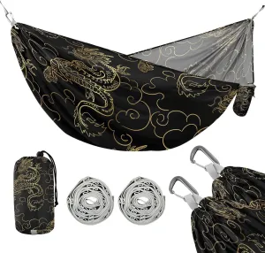 susiyo Portable Camping Hammock Dragon Chinese Printed Lightweight Hammock Comfortable Travel Swing with Tree Straps for Camping Hiking Backpacking Travel or Beach - Up to 330lbs
