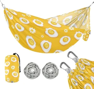 susiyo Portable Camping Hammock Fried Eggs Daisy Printed Lightweight Hammock Comfortable Travel Swing with Tree Straps for Camping Hiking Backpacking Travel or Beach - Up to 330lbs