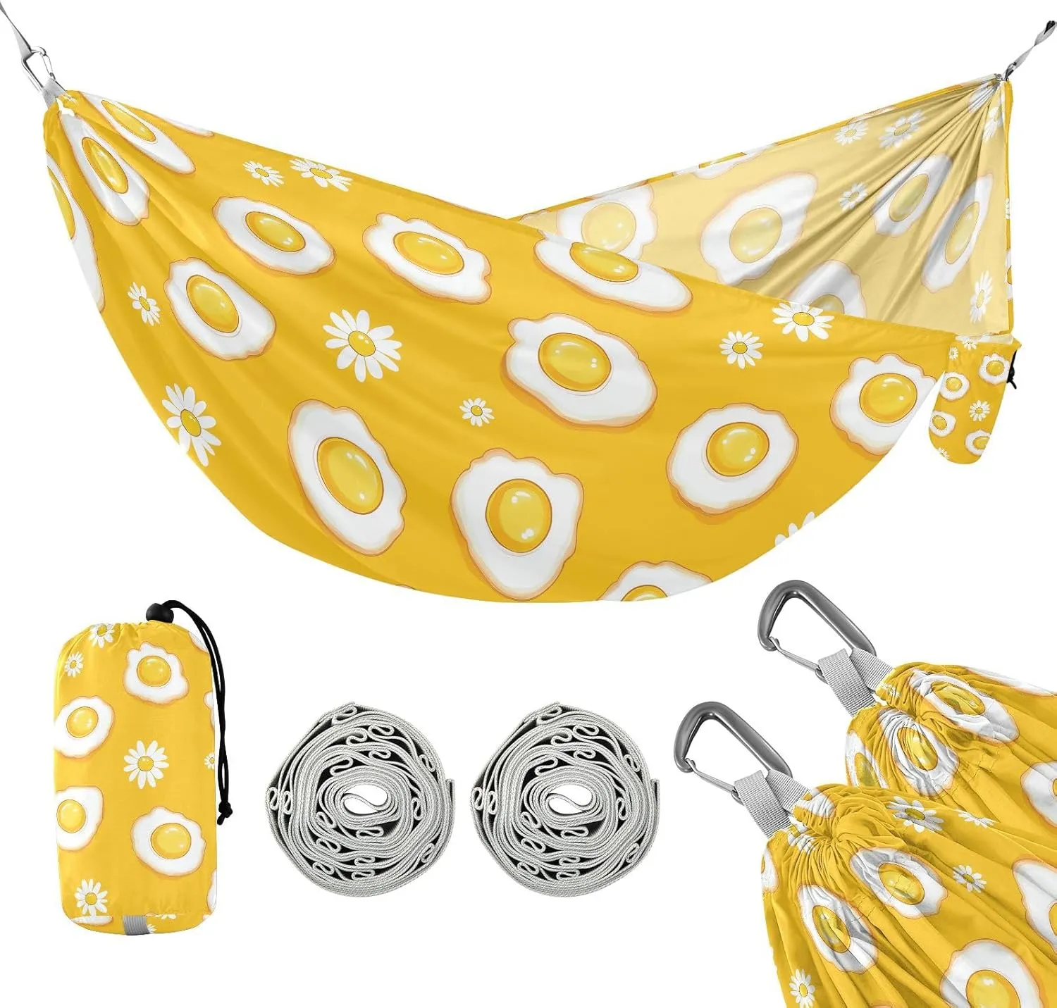 susiyo Portable Camping Hammock Fried Eggs Daisy Printed Lightweight Hammock Comfortable Travel Swing with Tree Straps for Camping Hiking Backpacking Travel or Beach - Up to 330lbs