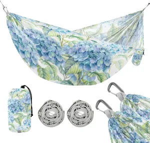 susiyo Portable Camping Hammock Hydrangea Flower Printed Lightweight Hammock Comfortable Travel Swing with Tree Straps for Camping Hiking Backpacking Travel or Beach - Up to 330lbs