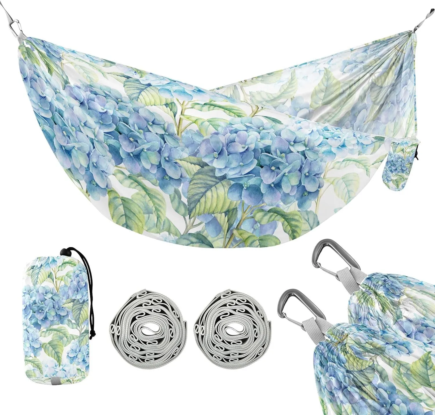 susiyo Portable Camping Hammock Hydrangea Flower Printed Lightweight Hammock Comfortable Travel Swing with Tree Straps for Camping Hiking Backpacking Travel or Beach - Up to 330lbs