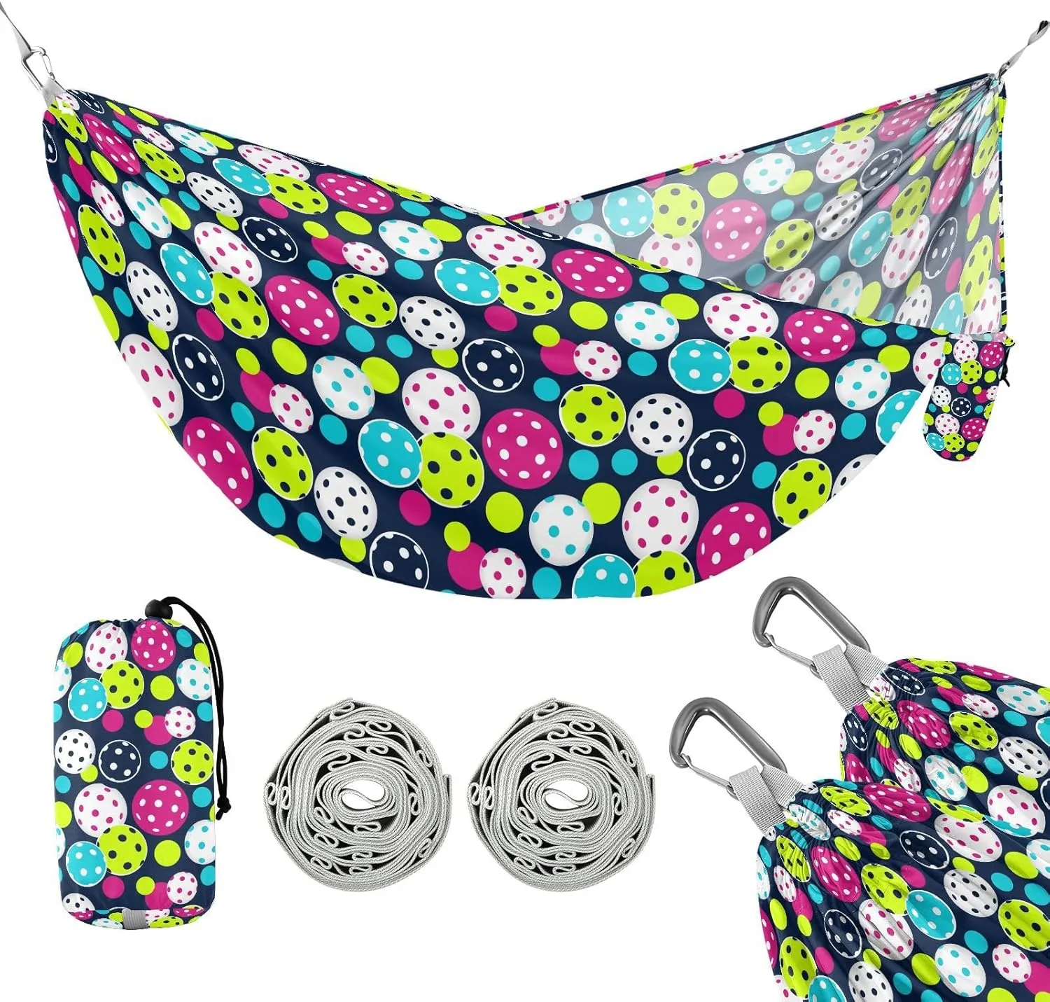 susiyo Portable Camping Hammock Pickleball Balls Printed Lightweight Hammock Comfortable Travel Swing with Tree Straps for Camping Hiking Backpacking Travel or Beach - Up to 330lbs