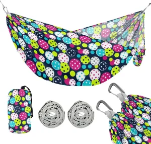 susiyo Portable Camping Hammock Pickleball Balls Printed Lightweight Hammock Comfortable Travel Swing with Tree Straps for Camping Hiking Backpacking Travel or Beach - Up to 330lbs