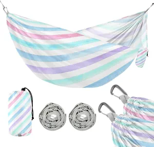 susiyo Portable Camping Hammock Watercolor Diagonal Stripes Printed Lightweight Hammock Comfortable Travel Swing with Tree Straps for Camping Hiking Backpacking Travel or Beach - Up to 330lbs