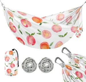 susiyo Portable Camping Hammock Watercolor Peaches Printed Lightweight Hammock Comfortable Travel Swing with Tree Straps for Camping Hiking Backpacking Travel or Beach - Up to 330lbs