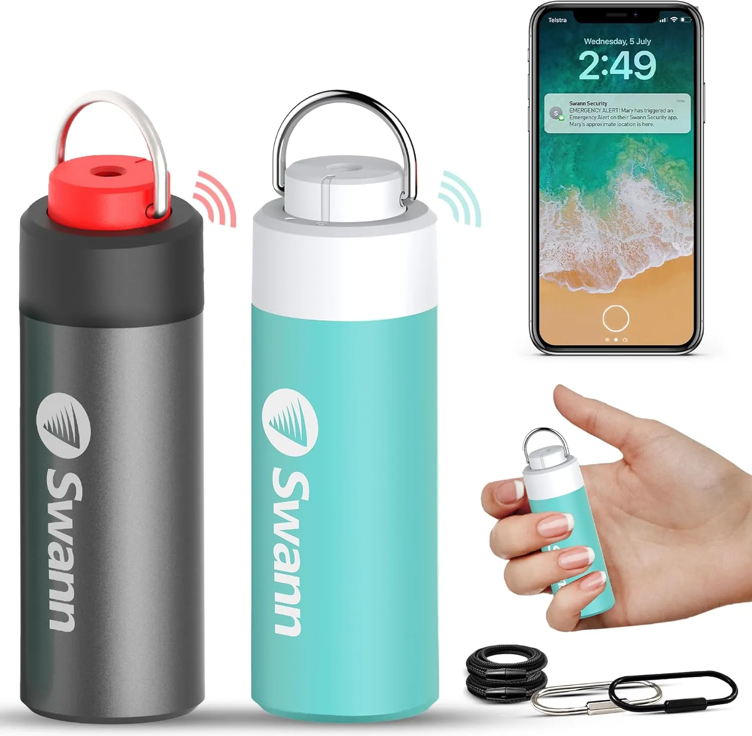 Swann ActiveResponse Mobile Personal Safety Alarm - 110dB Loud Emergency Siren with SMS Alerts & Mobile Connectivity, Long Battery Life, Smart SOS Safety Alarm, Key Chain, MPRS