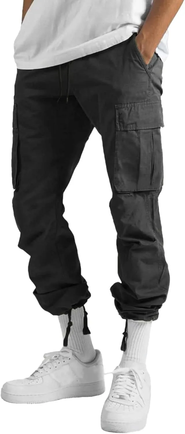 Sweatpants for Men Track Cuff Solid Color Lace up Comfy Workout Pants with Pocket Elastic Waist Joggers Baggy