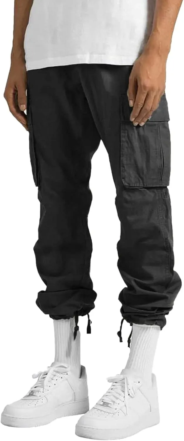 Sweatpants for Men Track Cuff Solid Color Lace up Comfy Workout Pants with Pocket Elastic Waist Joggers Baggy