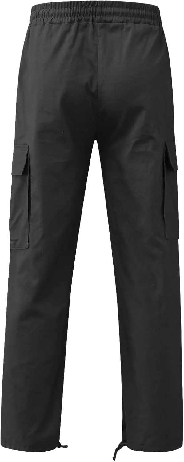 Sweatpants for Men Track Cuff Solid Color Lace up Comfy Workout Pants with Pocket Elastic Waist Joggers Baggy