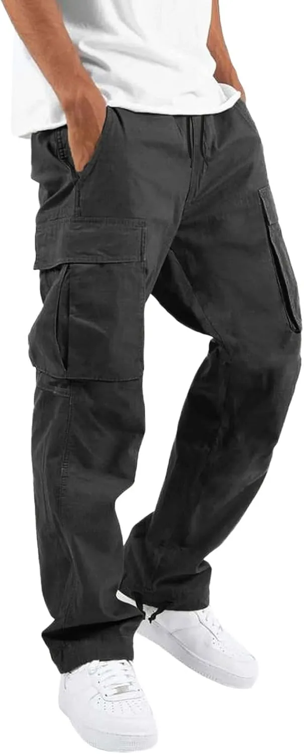 Sweatpants for Men Track Cuff Solid Color Lace up Comfy Workout Pants with Pocket Elastic Waist Joggers Baggy