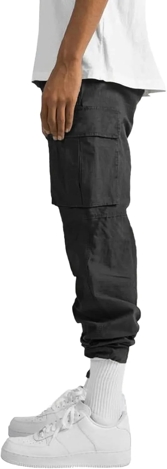 Sweatpants for Men Track Cuff Solid Color Lace up Comfy Workout Pants with Pocket Elastic Waist Joggers Baggy