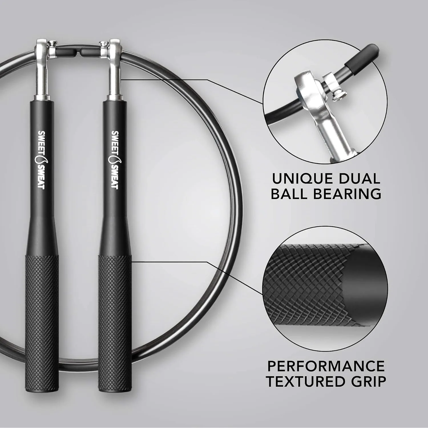 Sweet Sweat Performance Jump Rope ~ 10ft Adjustable Length Rope for Fitness and Speed Training ~ Includes Mesh Cary Bag & Bonus Rope
