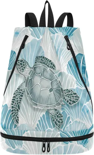 Swim Bag Gym Bag for Women Men, Sea Turtle Turquoise Shell Beach Backpack for Swimming Gym