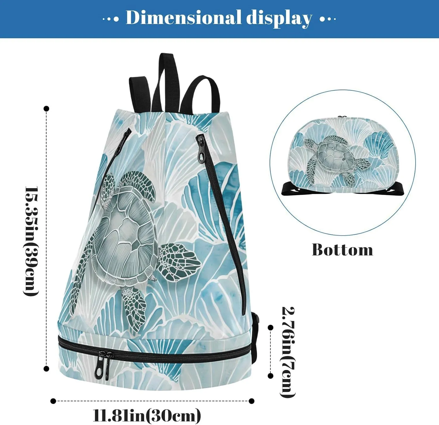 Swim Bag Gym Bag for Women Men, Sea Turtle Turquoise Shell Beach Backpack for Swimming Gym