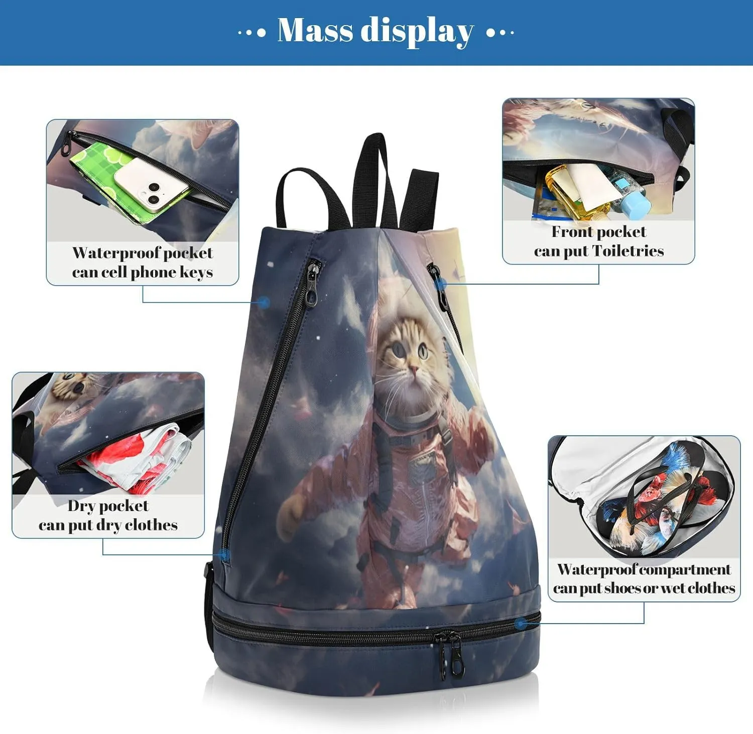 Swim Bag Gym Bag for Women Men, Sea Turtle Turquoise Shell Beach Backpack for Swimming Gym