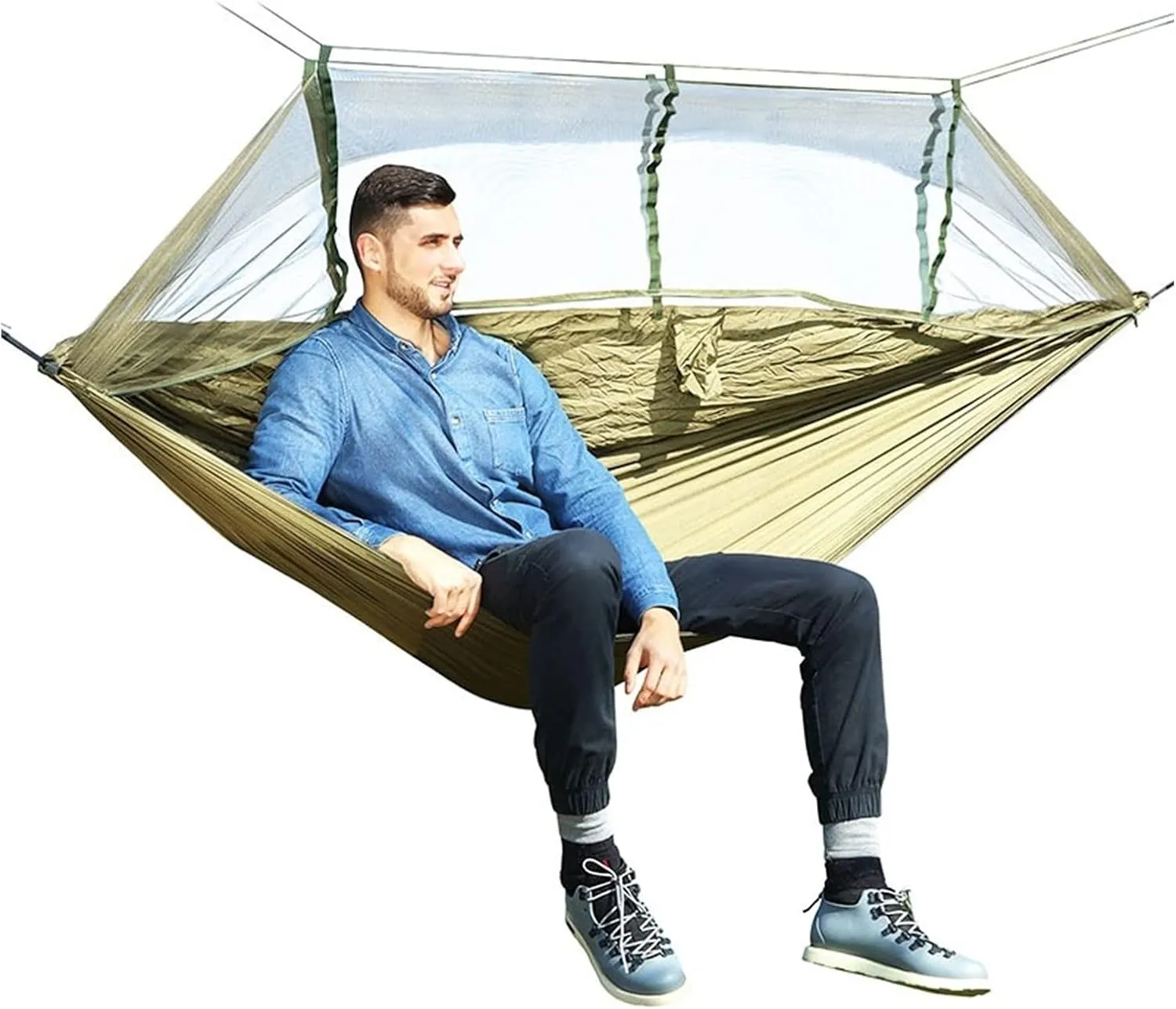 Swing Set 1-2 Person Outdoor Net Parachute Hammock, Camping Hammock, Hanging Bed, Portable Swing, Double Chair, Army Green Portable Swing Seat (Color : Blue Canopy)