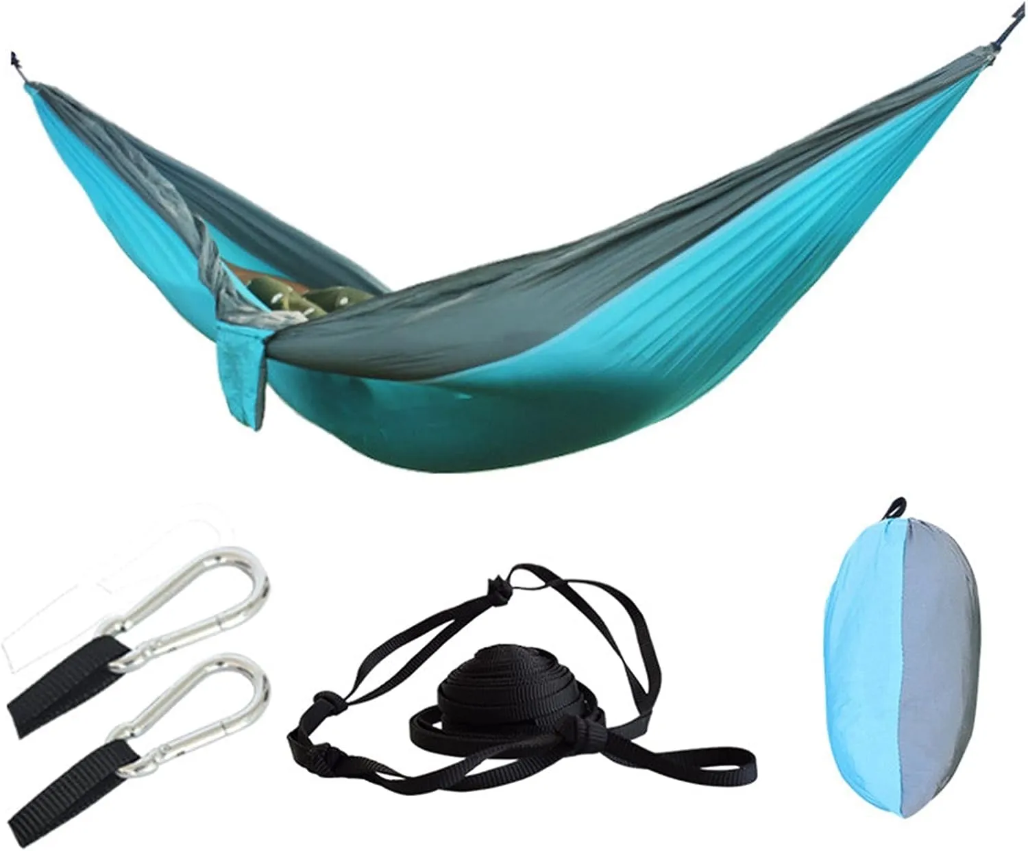 Swing Set Camping Hammock, Nylon Hammock, Portable Lightweight Parachute Hammock With Tree Straps for Backpacking Camping Travel Beach Garden Outdoor Camping Gear Swing Seat ( Color : Aqua grey )
