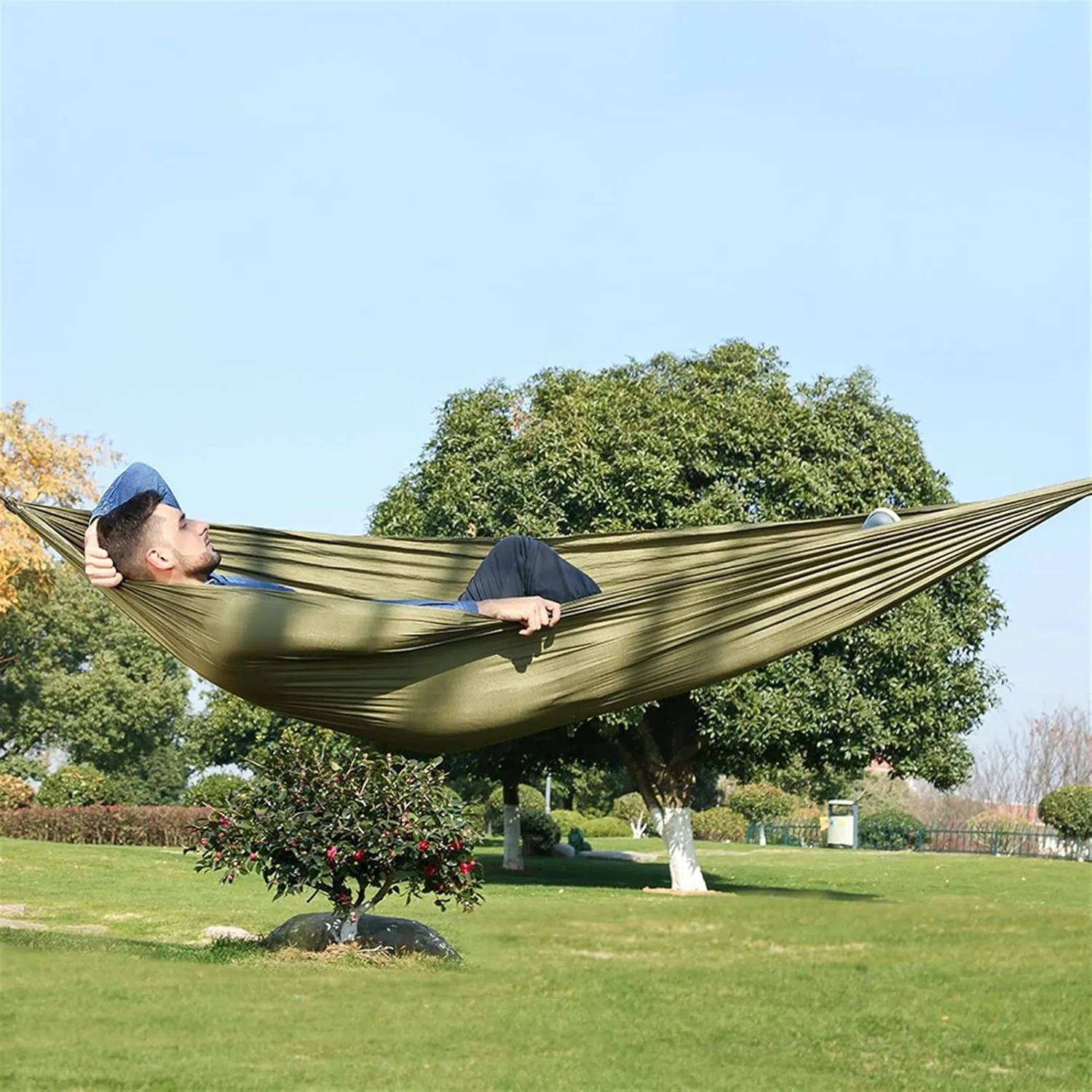 Swing Set Camping Hammock, Nylon Hammock, Portable Lightweight Parachute Hammock With Tree Straps for Backpacking Camping Travel Beach Garden Outdoor Camping Gear Swing Seat ( Color : Aqua grey )