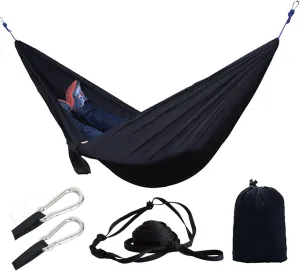 Swing Set Camping Hammock, Nylon Hammock, Portable Lightweight Parachute Hammock with Tree Straps for Backpacking Camping Travel Beach Garden Outdoor Camping Gear Swing Seat (Color : Black)