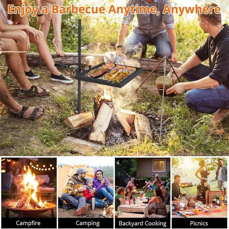 Swivel Campfire Grill Grate – Heavy Duty Stainless Steel Cooking Grate for Outdoor Camping