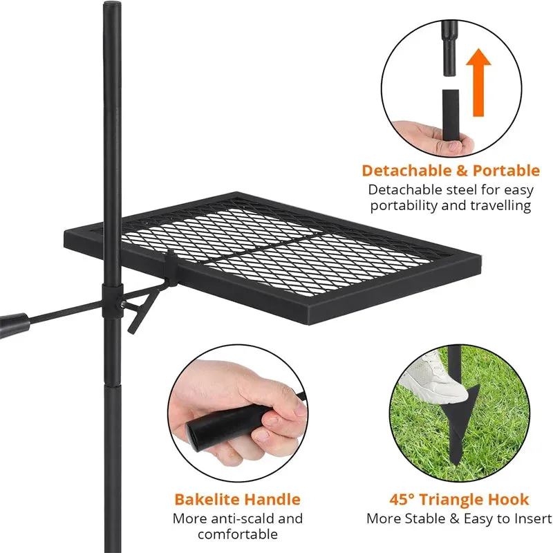 Swivel Campfire Grill Grate – Heavy Duty Stainless Steel Cooking Grate for Outdoor Camping