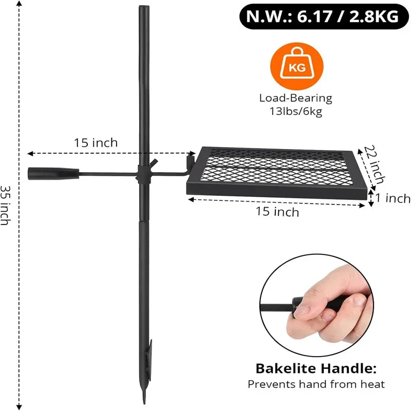 Swivel Campfire Grill Grate – Heavy Duty Stainless Steel Cooking Grate for Outdoor Camping