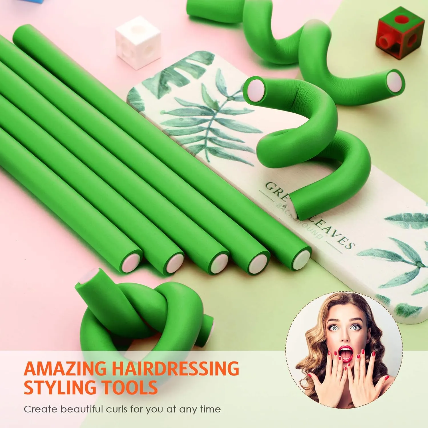 Syhood 30 Pcs Flexible Curling Rods 9.45 Twist Foam Rollers Soft Foam No Heat Hair Rods Rollers and 1 Steel Pintail Comb Rat Tail Comb for Women Long Short Hair(Green,9.45 x 0.79 Inch)