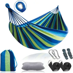 SZHLUX Double Hammock Blue & Green Stripes