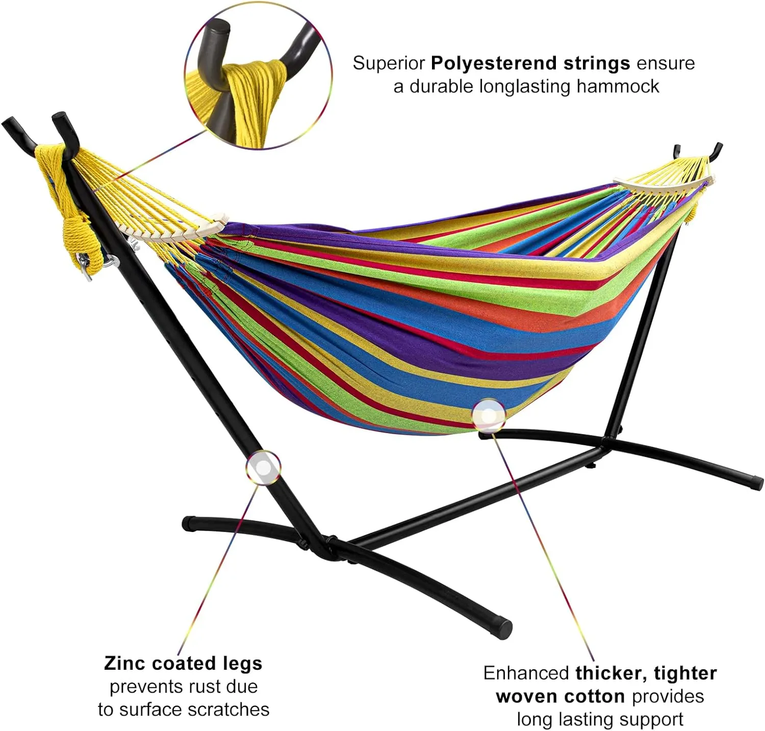 SZHLUX Double Hammock with Stand Included 450lb Capacity Steel Stand, Premium Carry Bag Included and Two Anti Roll Balance Beam