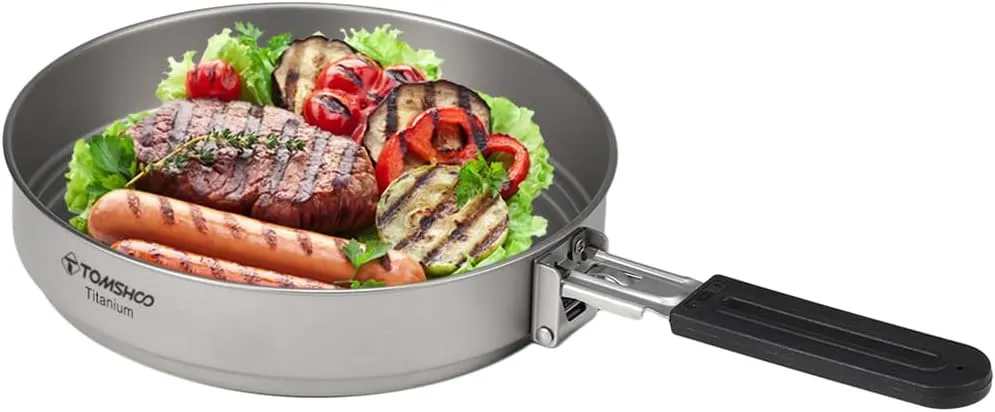 t itanium Frypan 1100ml Ultralight Grill Pan Outdoor Camping Hiking Picnic Cooking Frying Pan with Folding Handle for Backpacking