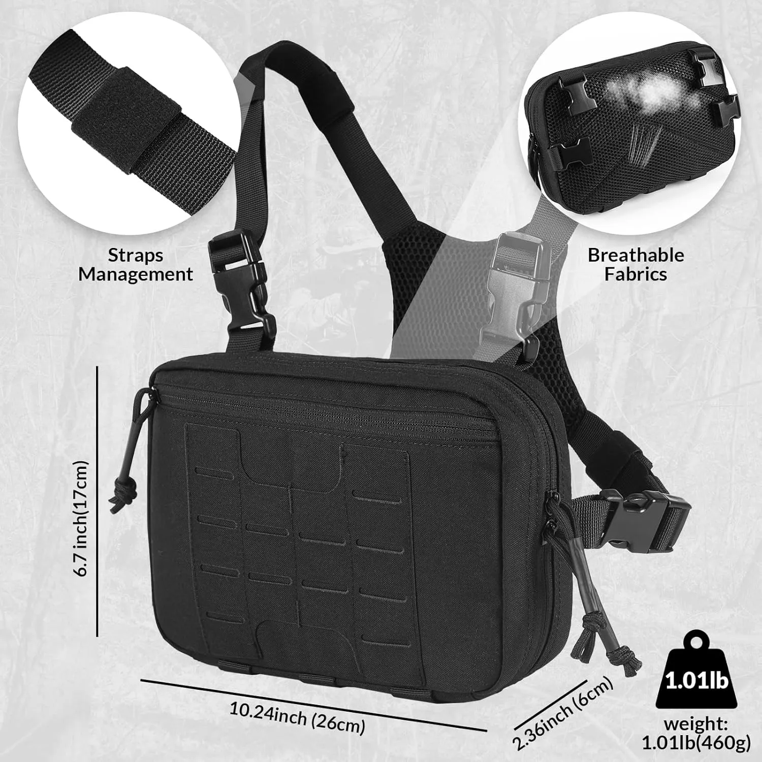 Tactical Chest Pack 2L Utility Molle Chest Rig CCW Chest Pouch Hiking Hunting Fishing Running Bag EDC Outdoor Pack