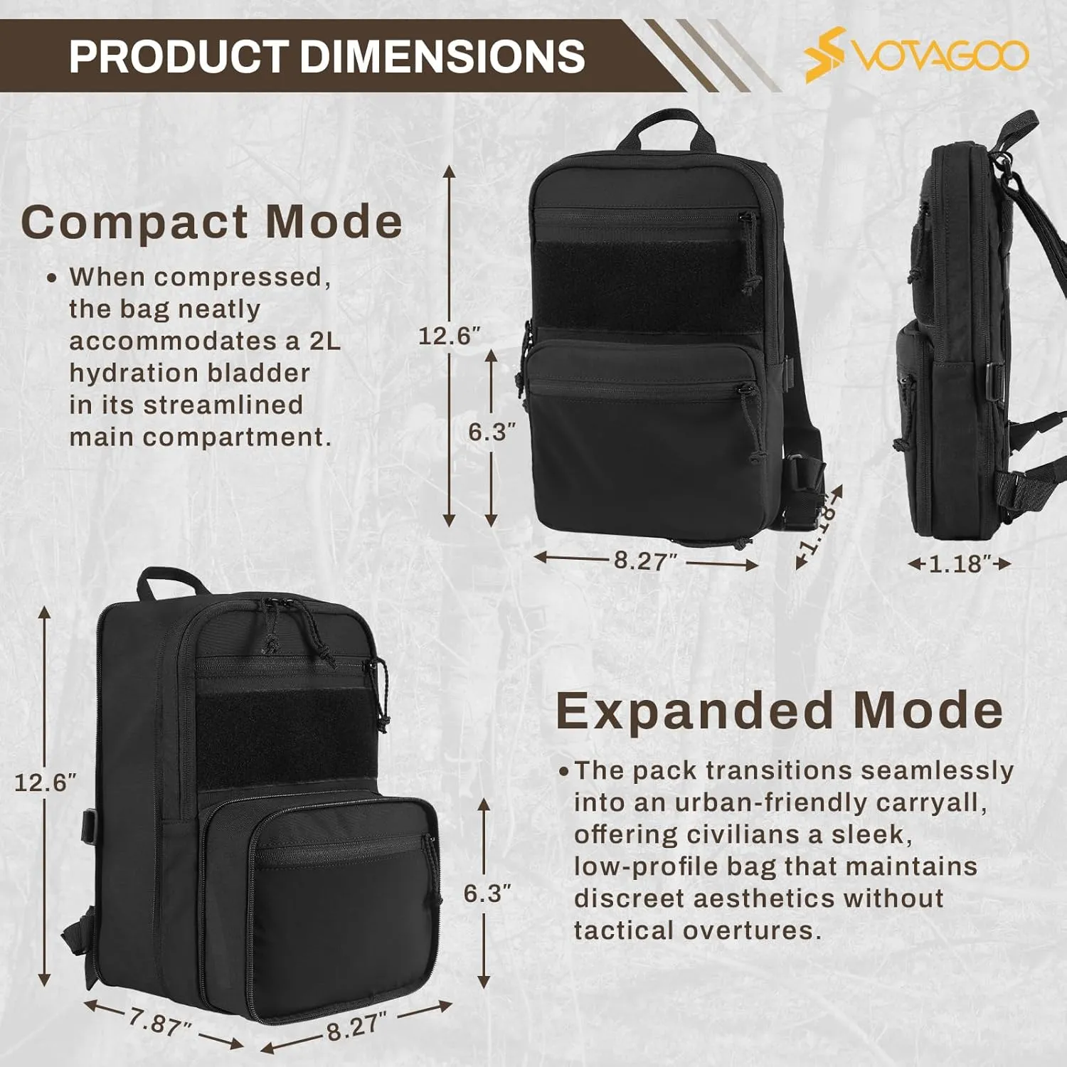 Tactical Hydration Pack for 2L Hydration Water Bladder, Expandable Backpack for Chest Rig and Tactical Vest