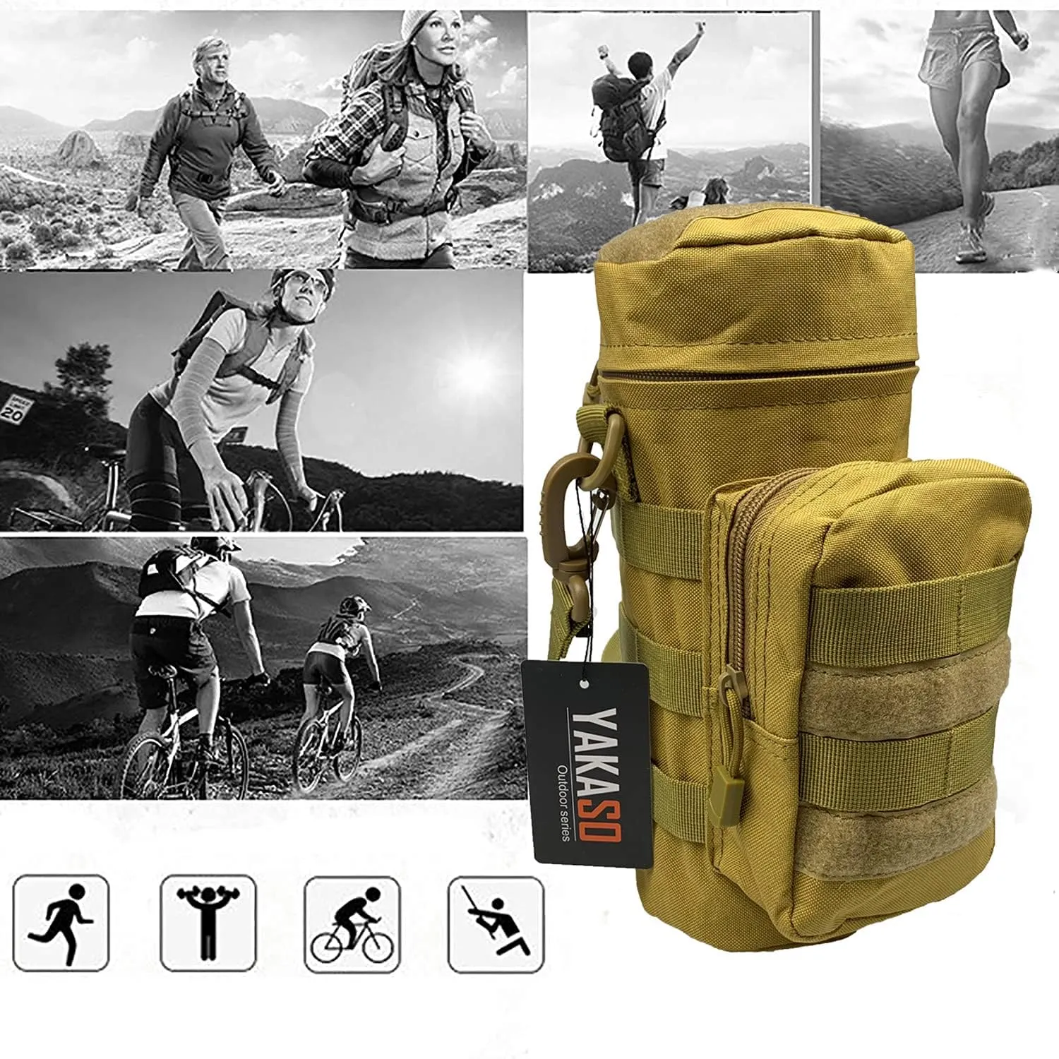 Tactical Molle Water Bottle Holder Pouch Hydration Carrier Bag Tactical EDC Water Bottle Carrier with Detachable Shoulder Strap for Hiking Camping Outdoor Sport Travel