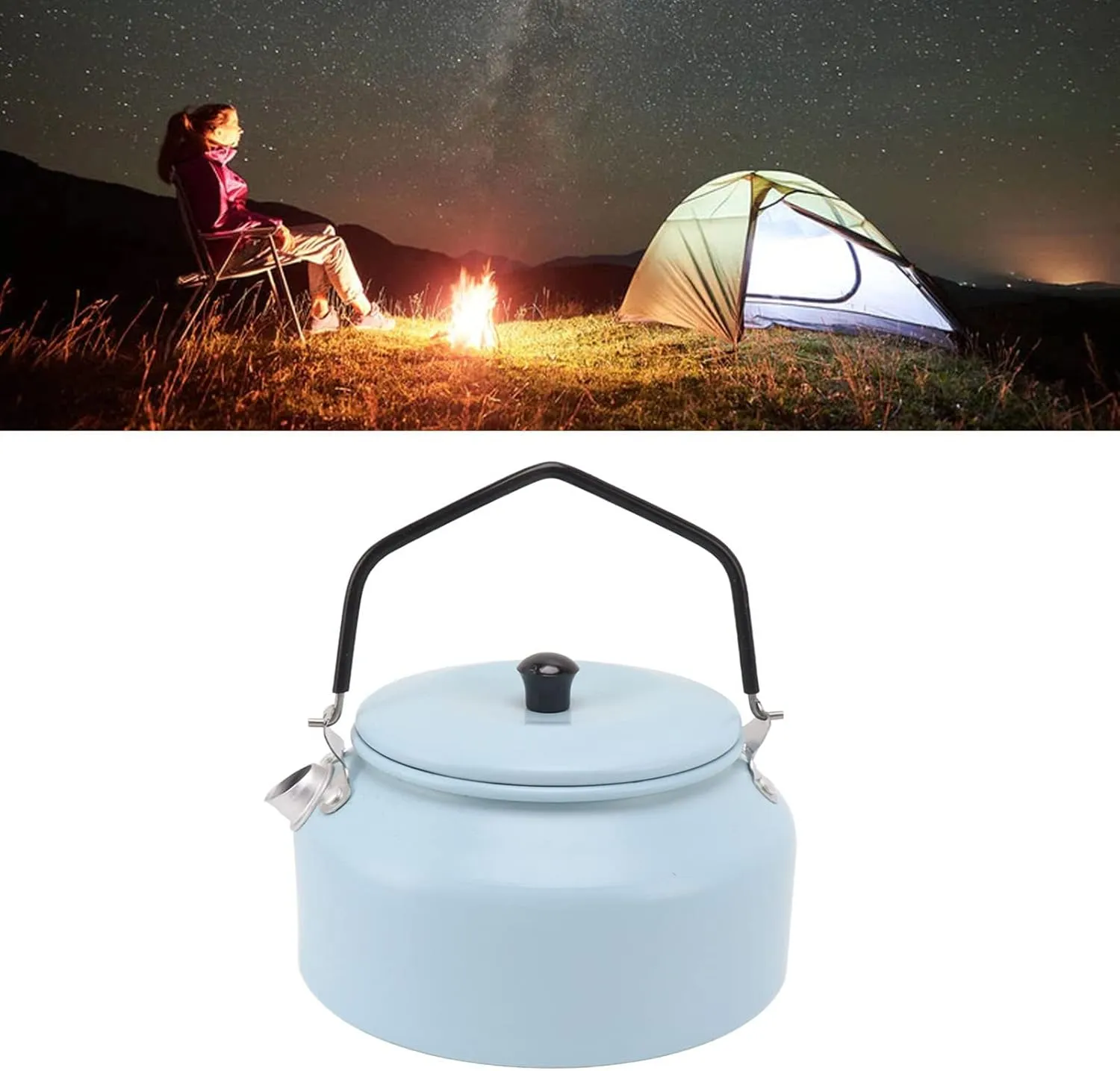 Tea Pot, 0.9L Capacity Lightweight Camping Kettle with Storage Bag for Fishing for Picnic for Hiking (Sky Blue)
