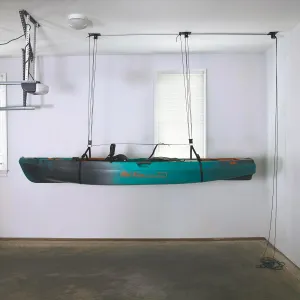 Teal Triangle Heavy Duty Elite Kayak Hoist, Easy-Lift Garage Pulley System, Holds 150 lbs, Fits 12-Foot  Ceilings, Patented No-Slip Strap, No Setup Required