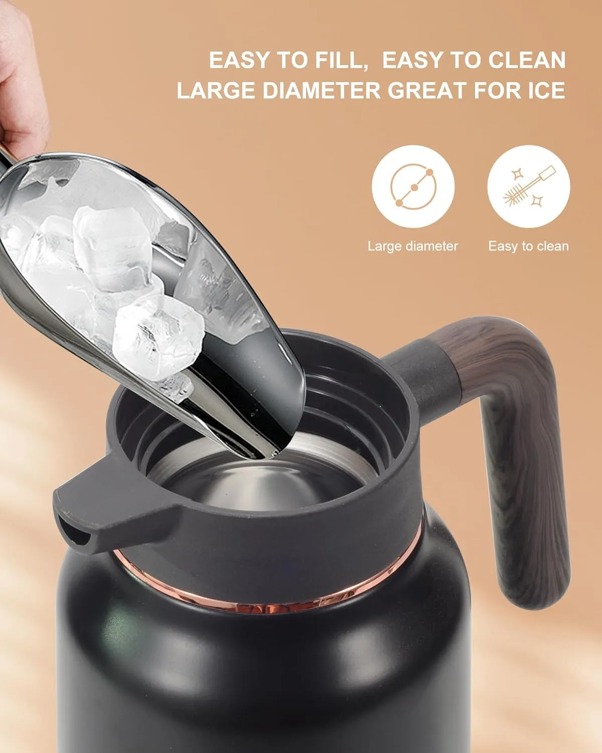 Thermal Coffee Carafe 70 oz - 36 Hour Hot Stainless Steel Carafes for Hot Liquids-Insulated Coffee Carafes For Keeping Hot/Cold Coffee, Tea, Water, Drink Dispenser for Parties(Black)
