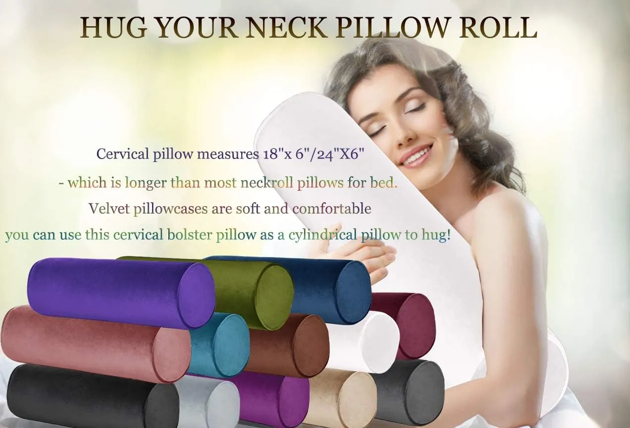 Tinbolunce Memory Foam Round Neck Pillow for Sleeping, Neck Pain Relief, Side Back Stomach Sleeper, Car or Office Chair Sofa,Cervical Bolster Length 24" x 6" Diameter (Burgundy Wine)