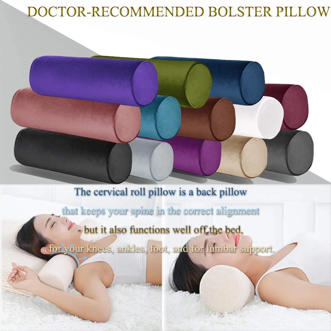 Tinbolunce Memory Foam Round Neck Pillow for Sleeping, Neck Pain Relief, Side Back Stomach Sleeper, Car or Office Chair Sofa,Cervical Bolster Length 24" x 6" Diameter (Burgundy Wine)