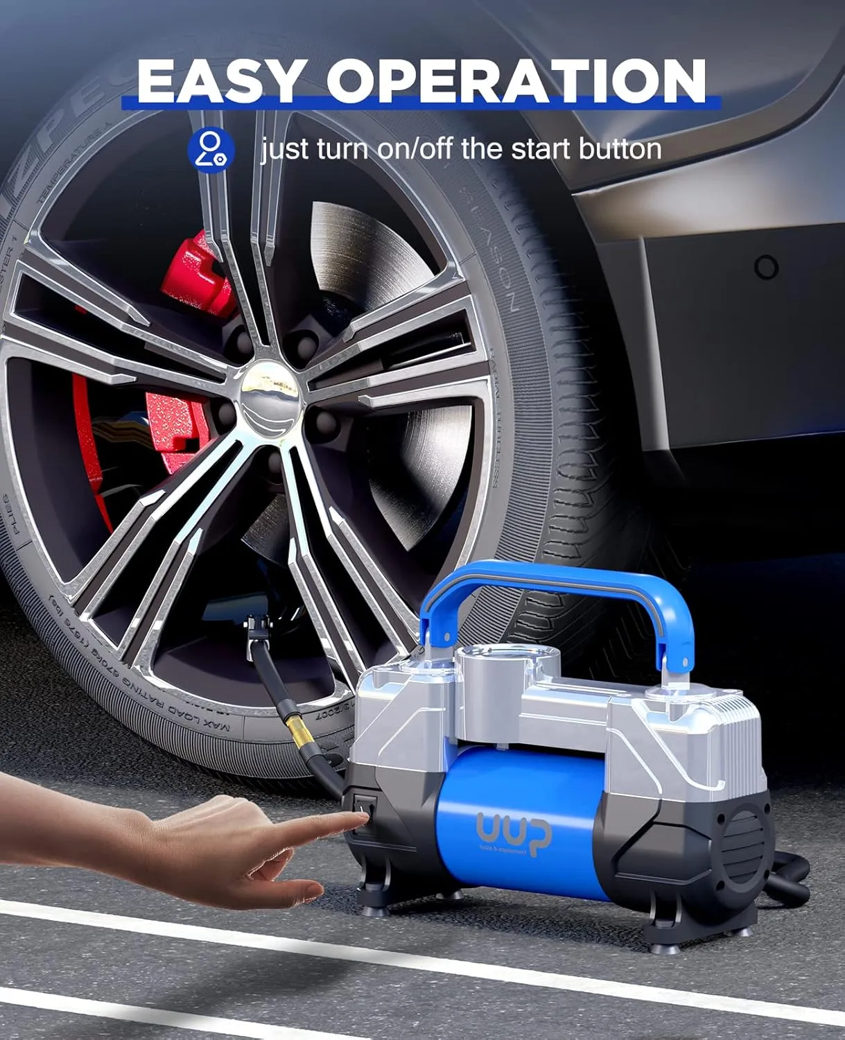 Tire Inflator Air Compressor, 150PSI 12V DC Double Cylinders Heavy Duty Portable Air Pump w/Emergency LED Light for Truck, SUV, Car, RV