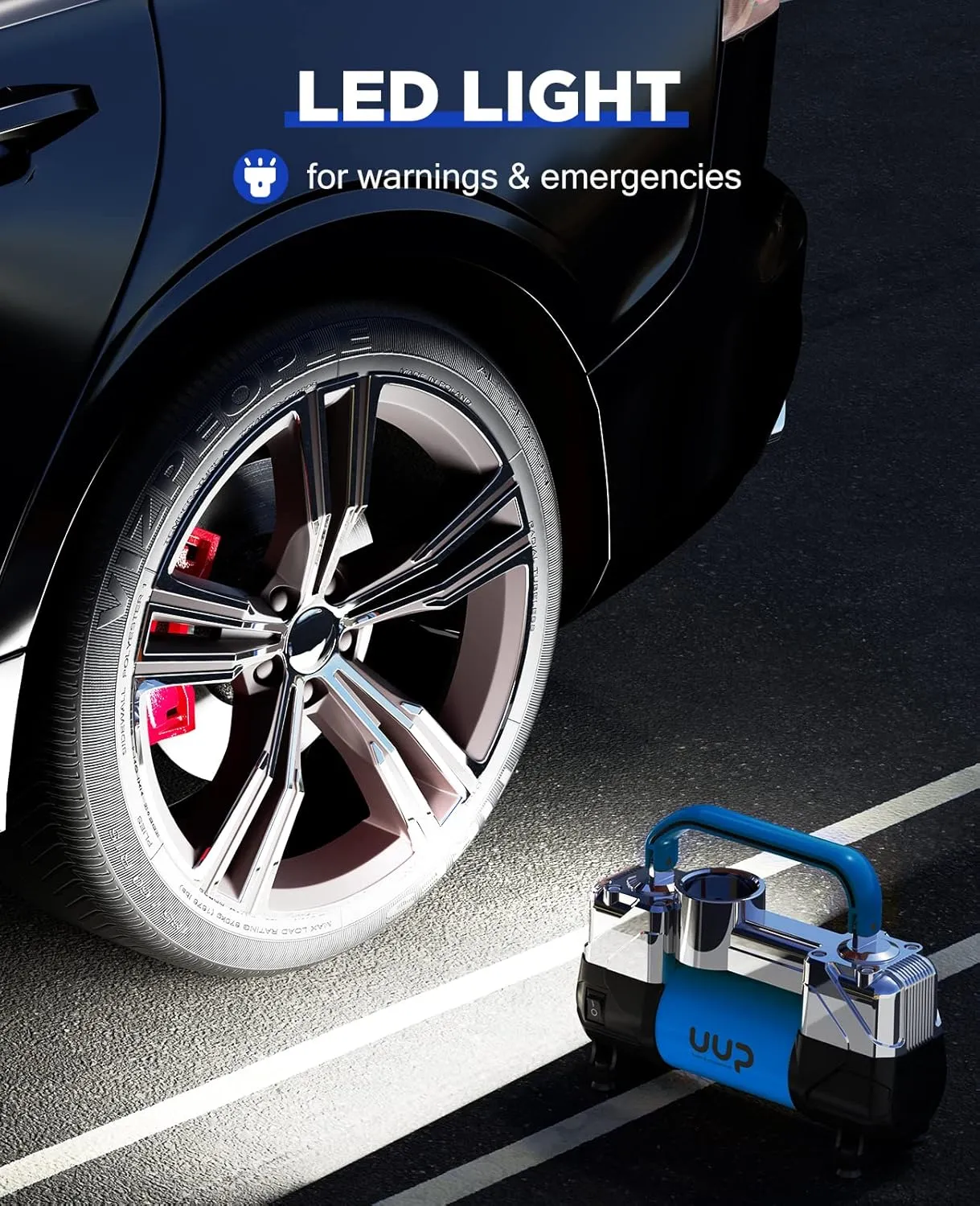 Tire Inflator Air Compressor, 150PSI 12V DC Double Cylinders Heavy Duty Portable Air Pump w/Emergency LED Light for Truck, SUV, Car, RV