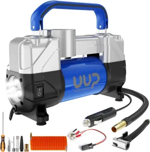 Tire Inflator Air Compressor, 150PSI 12V DC Double Cylinders Heavy Duty Portable Air Pump w/Emergency LED Light for Truck, SUV, Car, RV
