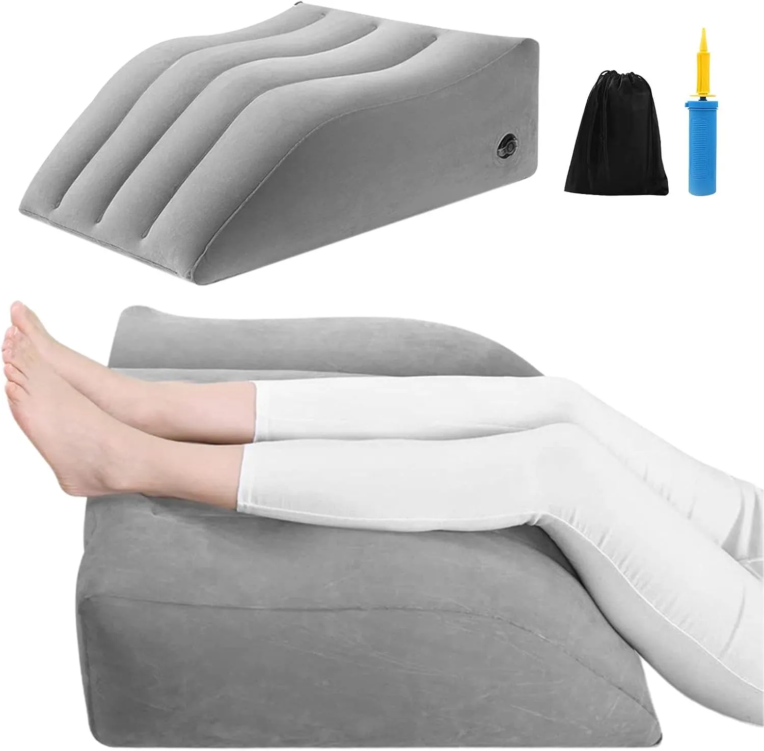 Tookie Wedge Pillow for Sleeping, Inflatable Leg Ele-vation Pillow for After Surgery, Leg Support Pillow Leg Wedge Pillows for Swelling, Circulation, Leg & Back Pain Relief(Grey)