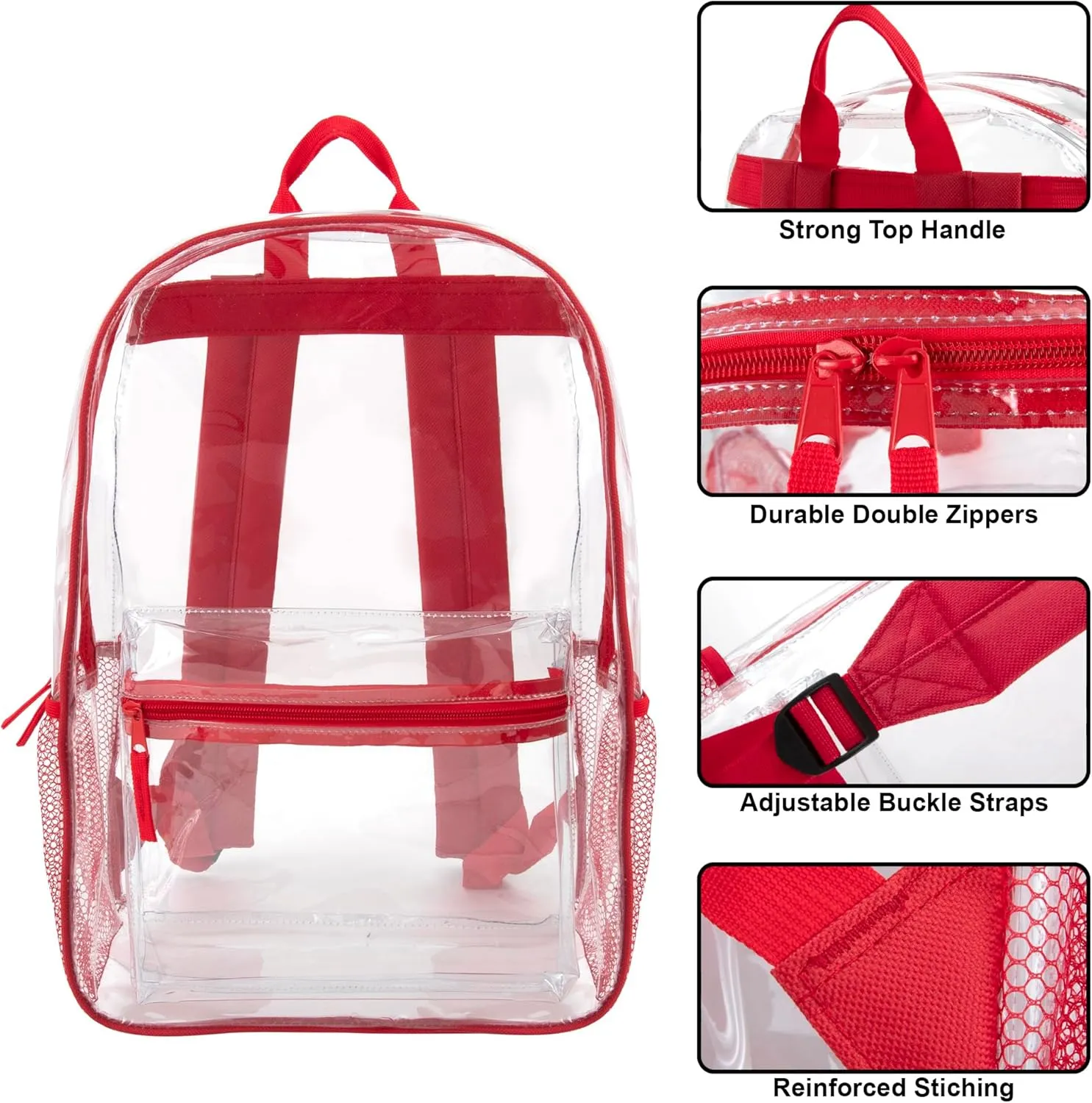 Trail maker Clear Backpack Heavy Duty with Padded Straps, Side Pockets for Kids, Boys, Girls, School, Stadium Approved Events