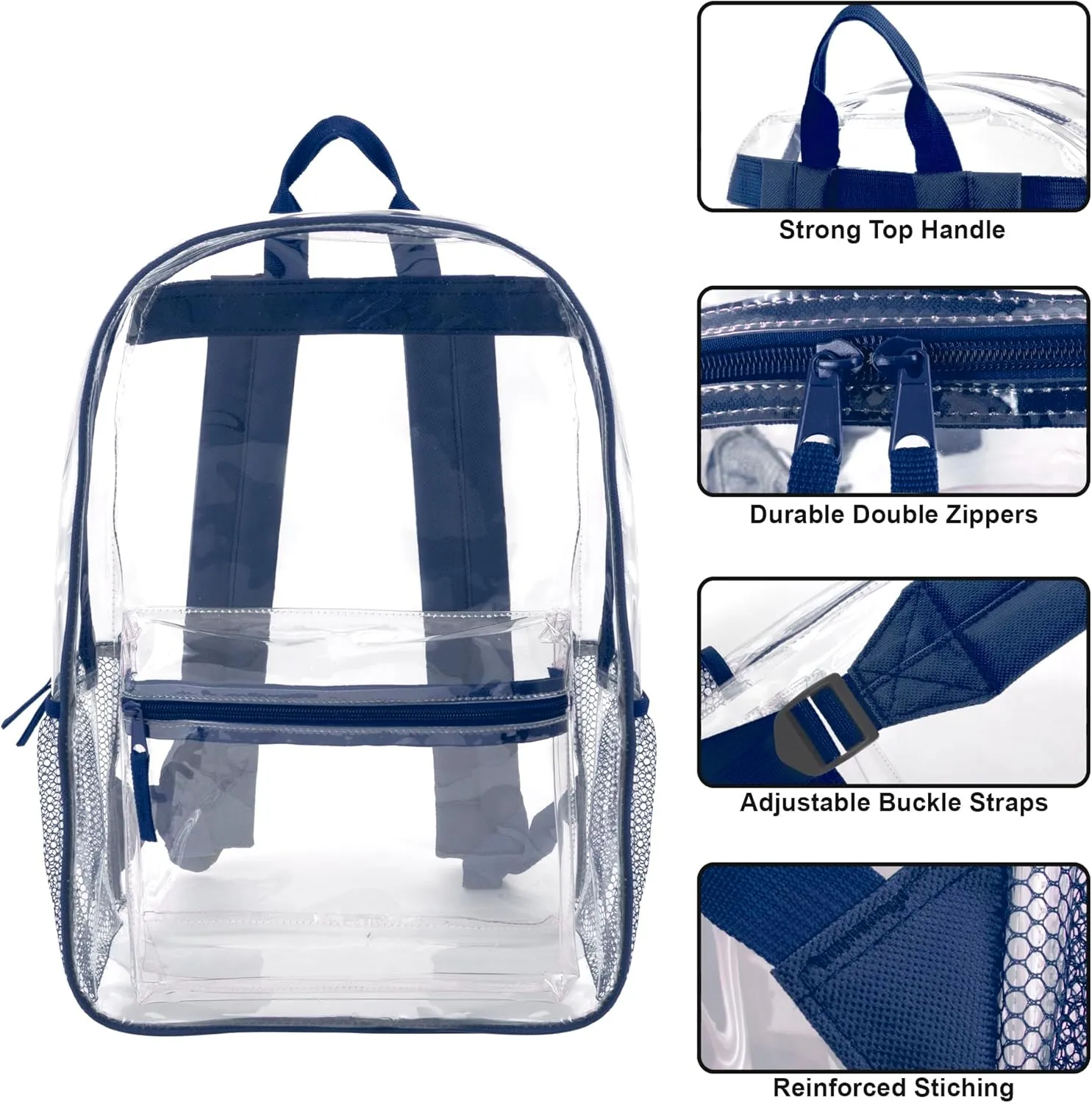 Trail maker Clear Backpack Heavy Duty with Padded Straps, Side Pockets for Kids, Boys, Girls, School, Stadium Approved Events