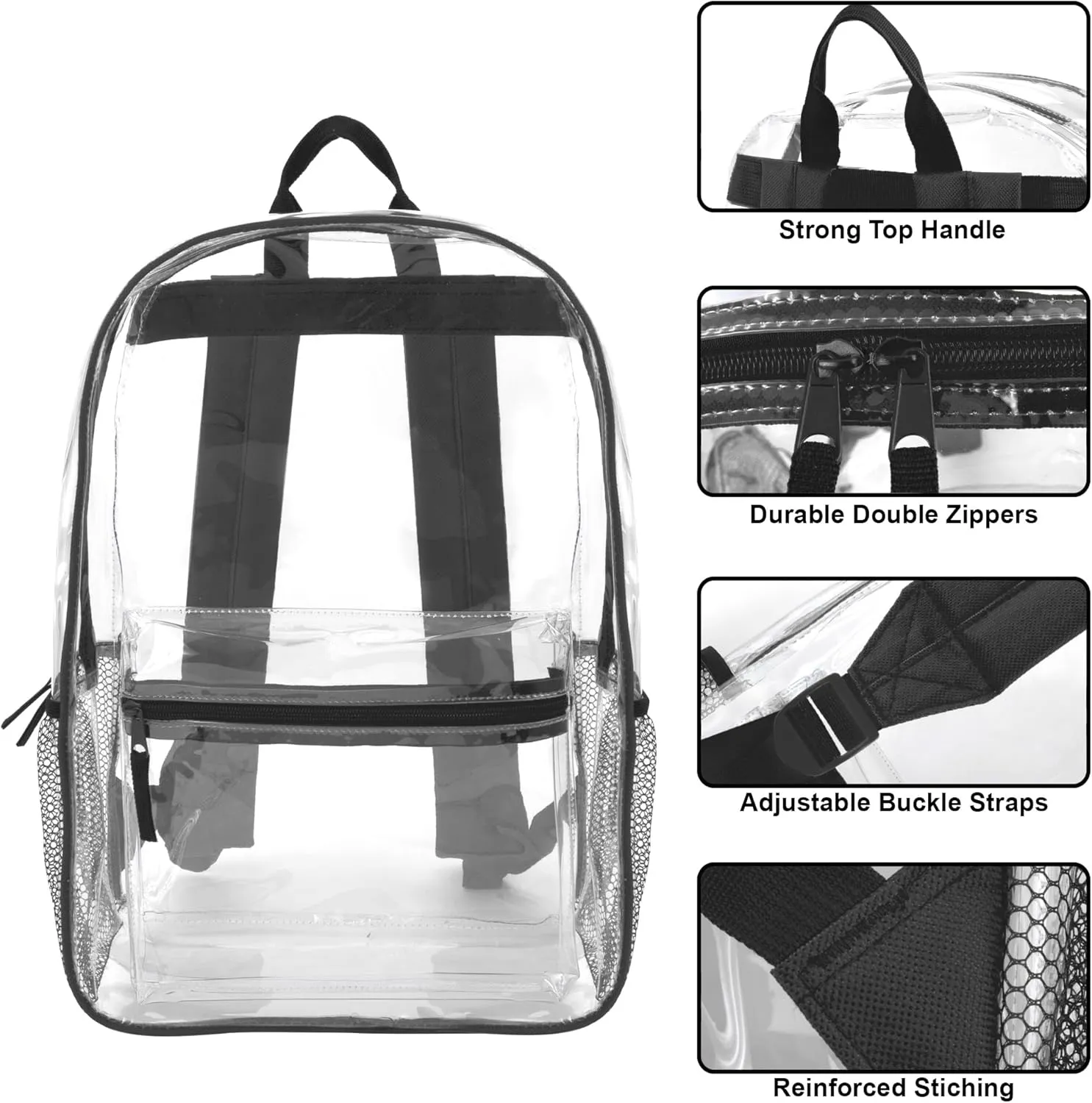 Trail maker Clear Backpack Heavy Duty with Padded Straps, Side Pockets for Kids, Boys, Girls, School, Stadium Approved Events